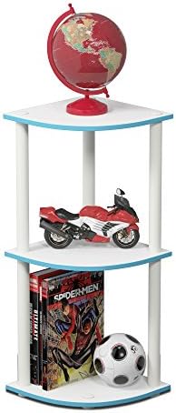 Furinno Turn-N-Tube Toolless Assembly 3-Tier Corner Shelf, Blue Corner Book Shelf, Open Shelves Bookshelf, for Organizat