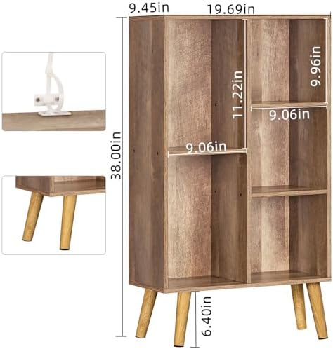 LEYAOYAO 5 Cube Bookshelf, Mid-Century Modern Book Shelf with Legs, Oak