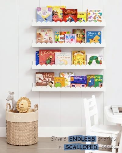 24 inch White Scallop Nursery Wall Book Shelves, Cloud Floating Bookshelf