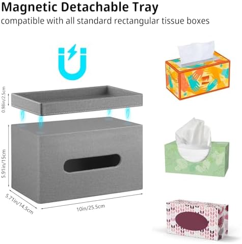 Extra Large Tissue Box Cover with Storage Tray,Rectangle Tissue Box Holder