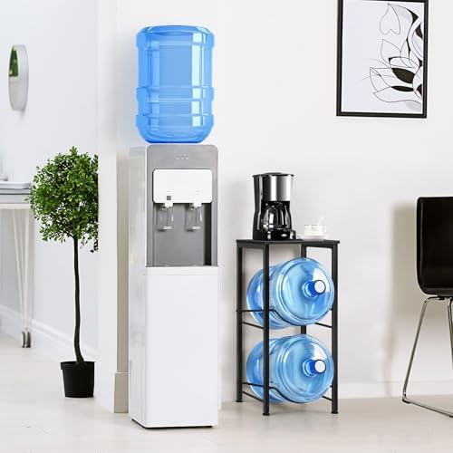 Water Jug Holder 5 Gallon Water Bottle Holder Stand With Storage Shelf, 2 Tier 5 Gal Water Jug Storage Rack with 2 Slots