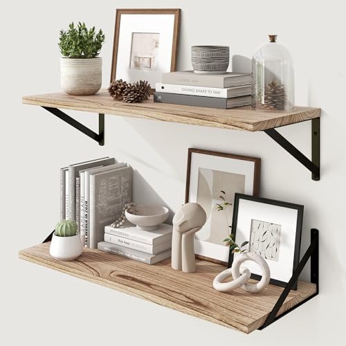 Marsmiles Deep Floating Shelves, 30'' x 12'' Light Wood Shelves Set of 2