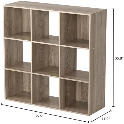 ZenStyle 9 Cube Storage Shelf Organizer, Wooden Bookshelf System Display Cube Shelves Compartments, Customizable W/ 5 Re