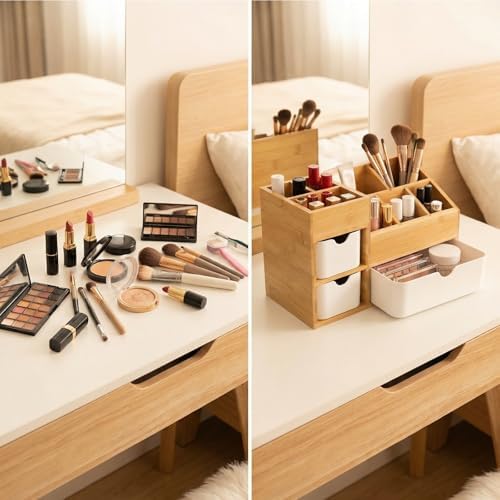 Bamboo Makeup Organizer, 11.5x5.4in