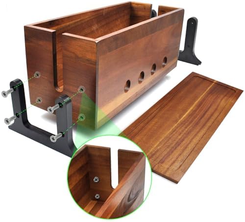 Large Wood Cable Management Box, Vintage Walnut Cord Organizer 14.1" x 6"