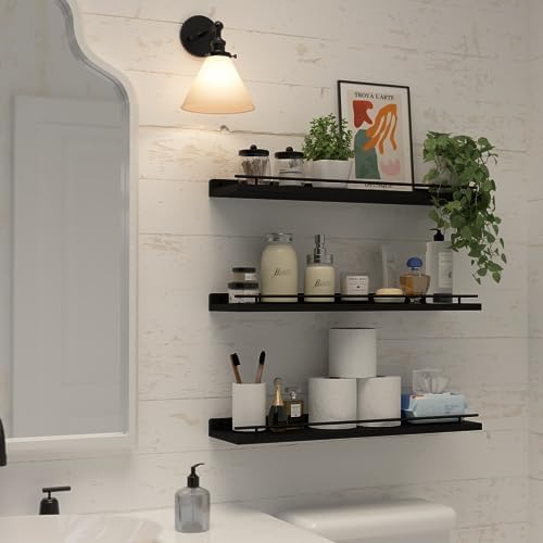 WOPITUES Floating Shelves 24 inch for Wall Decor Set of 3, Black