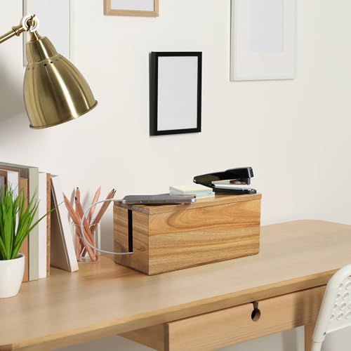 Bivvclaz Cable Management Box Medium, Acacia Wooden Cord Organizer Box for Desk, Floor, Office to Hide Extension Cords P