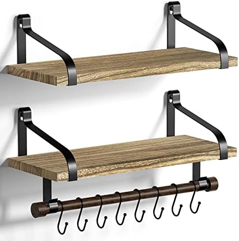 Love-KANKEI 17.3"Floating Wall Shelves Set of 2,Solid Wood,Carbonized Black