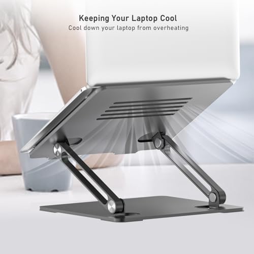 BoYata Laptop Stand, Adjustable Metal Desktop Riser, Up to 15 Inches, Gray