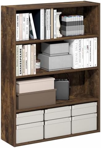 Furinno PASIR Book Shelf, 4-Tier Bookshelf with Open Storage Shelf, Standing Bookcase, 9.3 x 31.3 x 41.8, Easy Assembly,