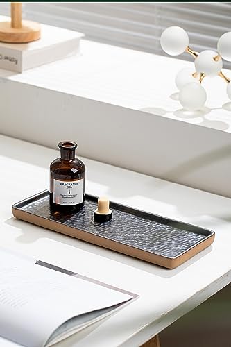 Vanity Tray with Brown Trim, Candle Tray, Bathroom Countertop Perfume Holder Organizer, Decorative for Dresser, Table, C