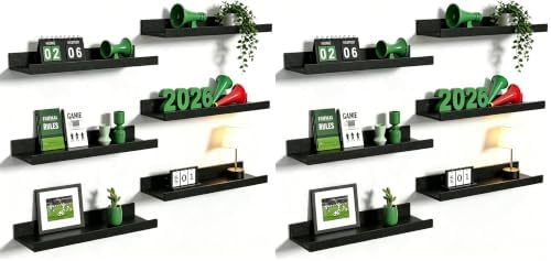 upsimples Floating Shelves for Wall, Wall Shelves for Decor Storage Set of 6, Wall Mounted Wood Shelf for Bedroom, Livin