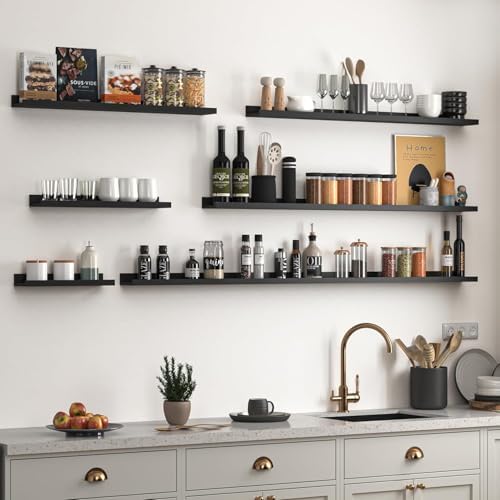 Heimlove Picture Ledge Shelf, Floating Shelves Set of 2, 31.5Inches Picture Shelf for Wall with Ledge, Kids Bookshelf Wall Mounted for Living Room Bedroom Decor Books Photo Frames - Black