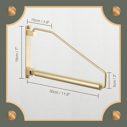 NEWRAIN Folding Wall Mounted Clothes Hanger Rack Clothes Hook Solid Brass with Swing Arm Holder Clothing Hanging System Closet Storage Organizer Heavy Duty Drying Rack Wall Mount,Brushed Gold