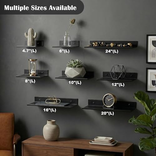 Z metnal Bathroom Shelf, Small Floating Wall Shelves, Decorative Ledge Shelf, Aluminum, Wall Mounted, Matt Black, 16/12/