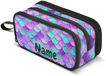 Custom Mermaid Scales Pencil Case Box Boys Girls Personalized Name Large Pencil Pouch Stationery Pen Bag Organizer for Kids Adults School Office