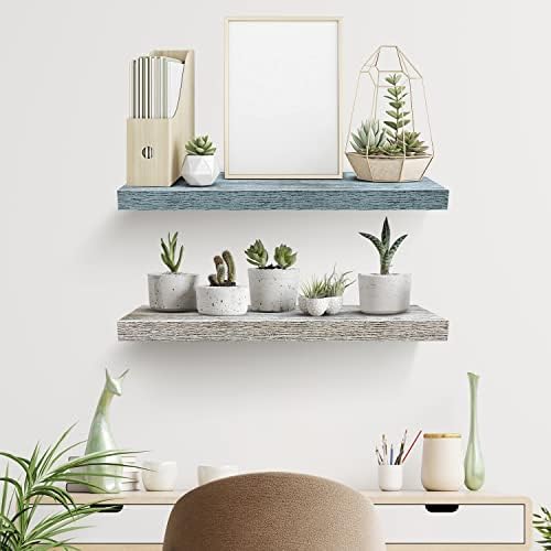Sorbus Wood Floating Shelves for Wall (24 Inch, Blue/Rustic)
