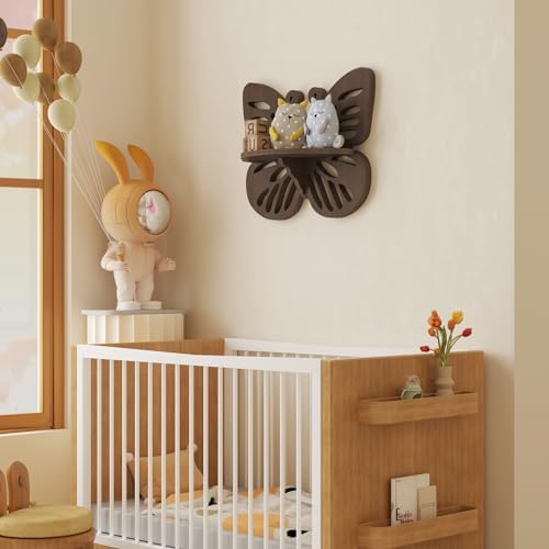 Butterfly Shaped Nursery Wall Deor, Solid Wood Floating Shelves, Small Decorative Shelf Wall Mounted, Cute Display Rack 