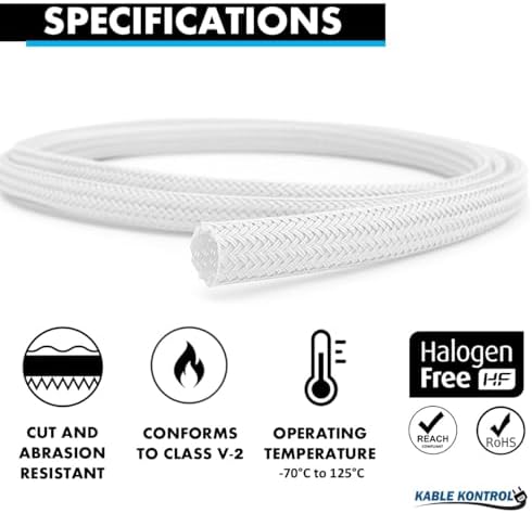 Kable Kontrol Braided Cable Sleeve Split Wrap 1" 100 Ft - White