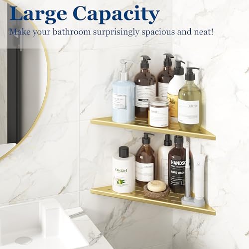 Qeke 12" Corner Shower Shelves 304 Stainless Steel, Brushed Golden, 2 Pack