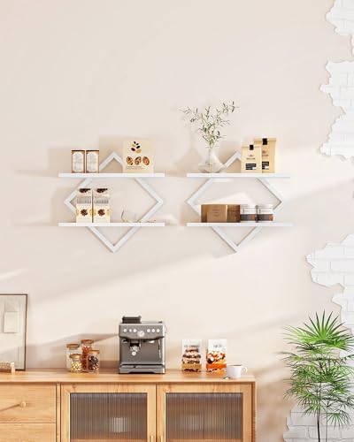 CHOEZON Floating Shelves, Set of 2 Wall Shelves, 2-Tier Hanging Shelves, Wall Shelf Set of 2, for Living Room, Bedroom, 