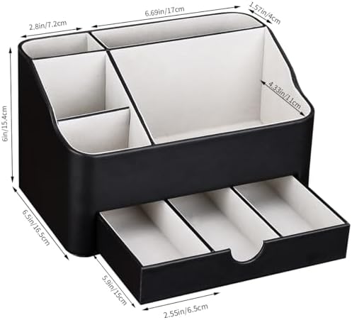 KINGFOM Leather Makeup Organizer with Drawer, Cosmetic Storage for Dresser Countertop and Bathroom Vanity, Beauty Holder