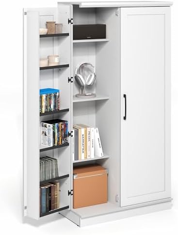 Furinno Robin Storage Cabinet, 4-Tier Pantry Cabinet, Plain White