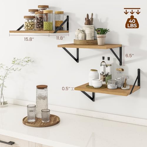 Heimlove 16W x 12D Deep Floating Shelves Set of 3 Oak