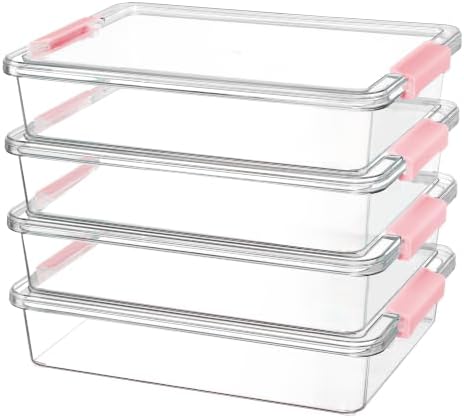 Vtopmart 4 Pack 6 Qt Plastic Storage Bins with Lids, Sensory Bins, Pink