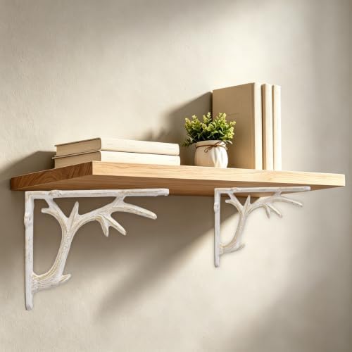 1PCS Cast Iron Deer Antler Wall Shelf Bracket, 6.2in (H), White