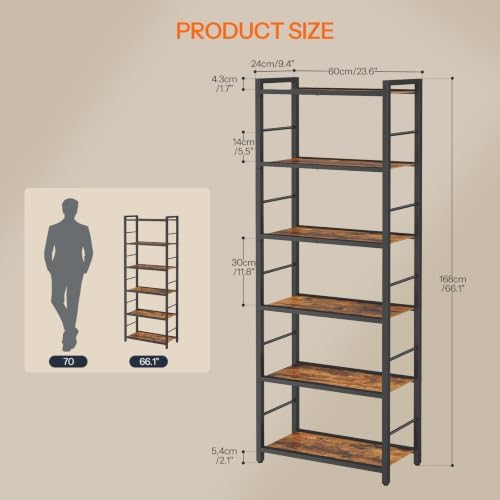 HOOBRO 6-Tier Bookshelf, Standing Tall Bookcase, Vertical Storage Shelf