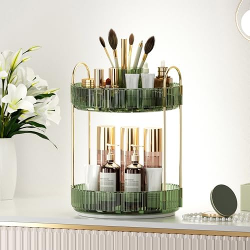 360° Rotating Makeup Organizer, Upgraded 2 Tier Skincare Perfume Organizers for Women, Bathroom Organizer Countertop, Cl