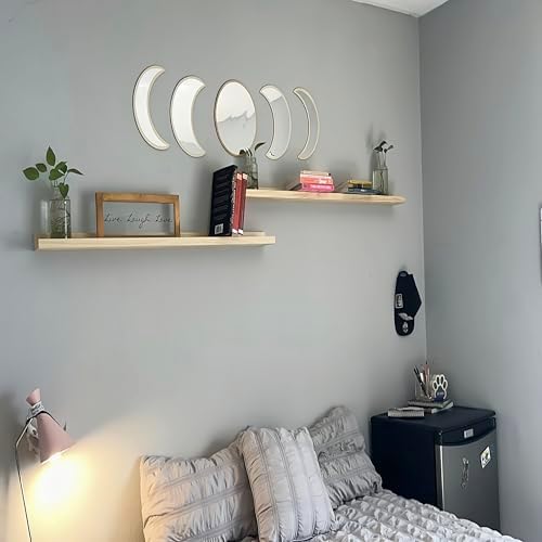 AZSKY Floating Shelves Wall Mounted Set of 2 Natural Wood Picture Shelves Wall Shelves for Bedroom Bathroom Living Room 