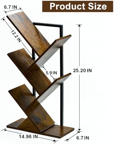 5 Tier Tree Bookshelf Floating Book Shelves for Wall Mount, Wooden Hanging Shelves Storage for Displaying Books/CDs/Maga