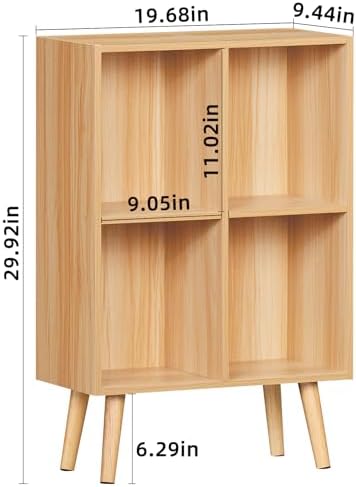 LEYAOYAO 4 Cube Bookshelf, 2-Tier Bookcase with Legs, Natural Kids Book Shelf Cute Storage Organizer, Free Standing Open