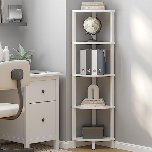 VIMBER Corner Shelf, 5-Tier Corner Bookshelf, Industrial Corner Ladder Shelf, Modern Display Shelf for Living Room, Bedr