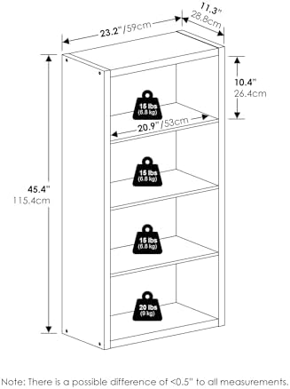 Furinno Viola 4-Tier Book Shelf, Extra Thick Frame Bookshelf, Dark Oak