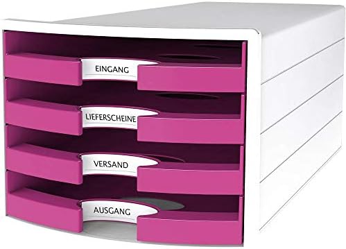 Han Impuls Drawer Box DIN A4/C4 4 Open Drawers White/Trend Colour Pink
