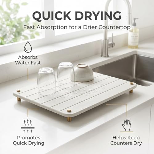 Razborci Stone Dish Drying Mat for Kitchen Counter, Water Absorbing Bathroom Tray Sink Organizer, Diatomaceous Earth Cou