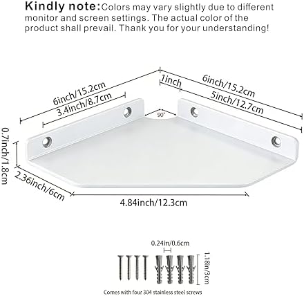 6 Inch White Floating Corner Shelf Wall Mounted, Triangle Decorative Shelf for Home, Bathroom, Phone & Small Items