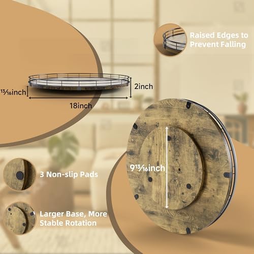 Lazy Susan Turntable Organizer for Table Top, 18’’ Round Wooden Lazy Susan for Cabinet Kitchen Countertop Pantry Dining 