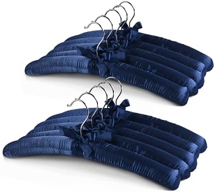Blue Satin Padded Sweater Hangers 10 Pack, Blouse Hanger with Thick & Soft Foam for Bridal Wedding Dress Lingerie, Smoot