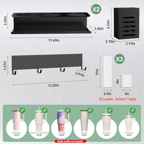 POLRAI 4 Pack Magnetic Cup Holder for Refrigerator, Water Bottle Organizer for Stanley and Tumbler, Accessory with Lid H