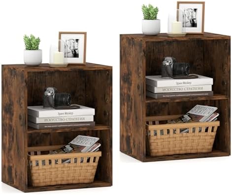 Tangkula 2-Cube Bookcase, Floor Standing Open Bookshelf, 5-Position Adjustable Shelf, Modern Display Shelf, Anti-Topplin