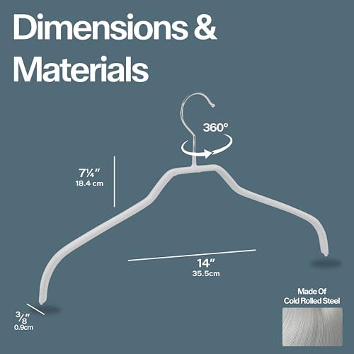 Narrow Petite Clothing Hangers by MAWA, Steel Hanger with Non-Slip Coating, for Shirts, Dresses, Suits, Camisoles, Jackets, 360-degree Rotatable Hook, Set of 80, White