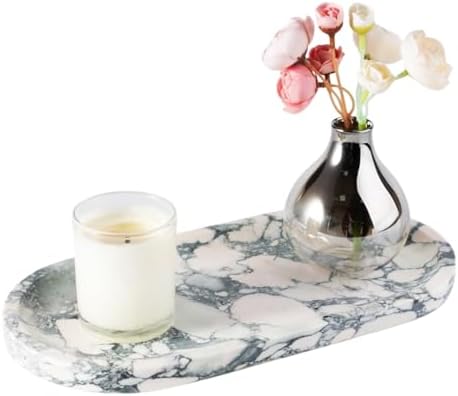 Koville Natural Marble Tray for Bathroom Countertop, Marble Vanity Trays for Perfume, Cosmetics, Jewelry, Decorative Tra