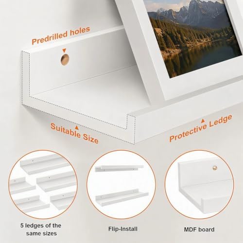 36inch Long Floating Shelves for Wall Decor, 5-Set Shelves with Lip, White