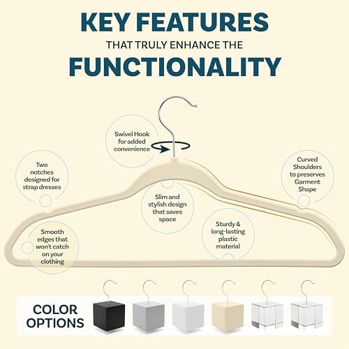 DEILSY™ Non-Velvet Thin Hangers Space Saving Ivory Hangers 50 Pack