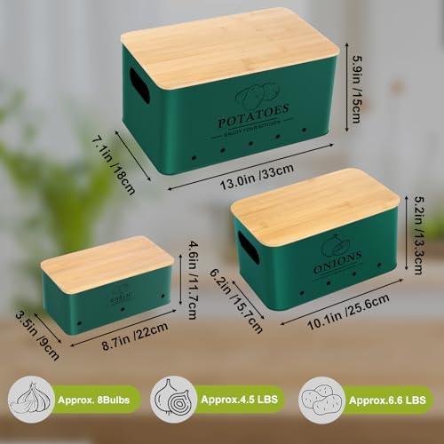 Kitchen Vegetable Storage Set of 3, Metal Onion Garlic Potato Storage Set, Kitchen Canisters Vegetable Keeper Containers