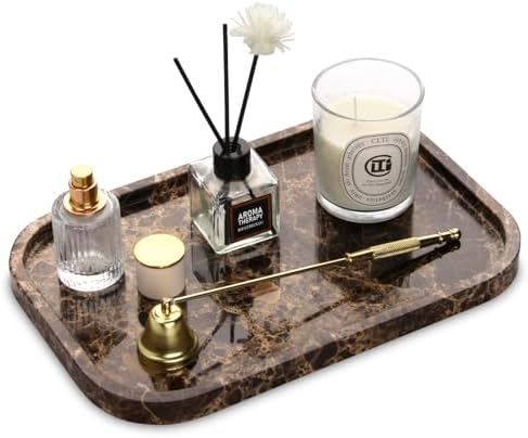 Marble Bathroom Vanity Decorative Tray, Dark Brown, 12 * 8 * 0.8